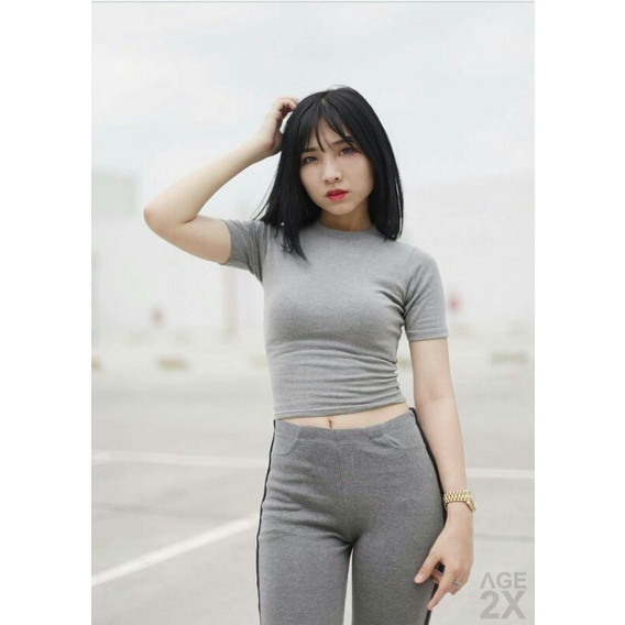 Quần Legging Nữ Xám 2 Sọc Đen Borip Lưng Liền VNXK Chính Hãng Hiệu AGE2X.
