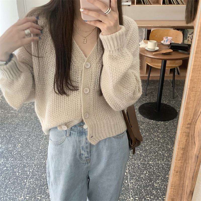 Áo khoác cardigan dệt kim tay dài cổ chữ V 45922