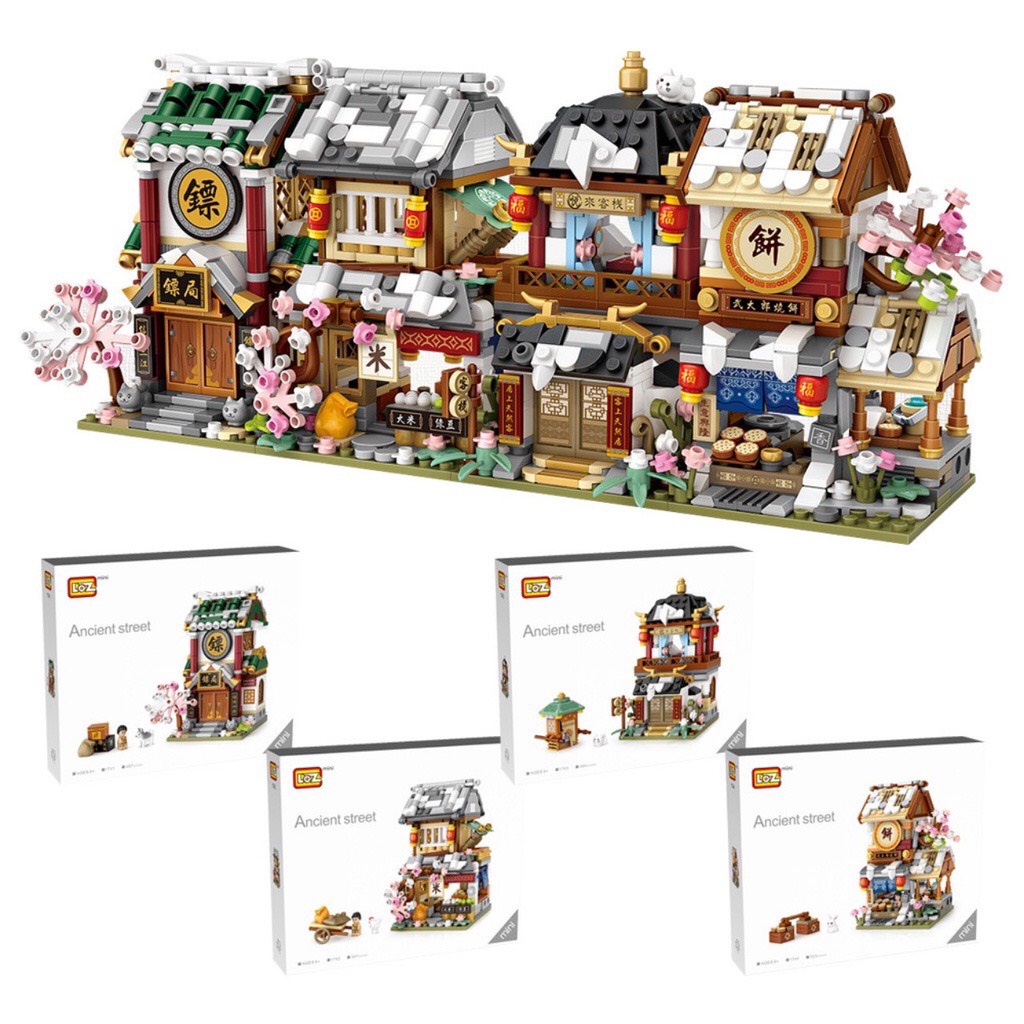 Combo đồ chơi lắp ráp mô hình cửa hàng gạo và mô hình cửa hàng bánh 1741-1744