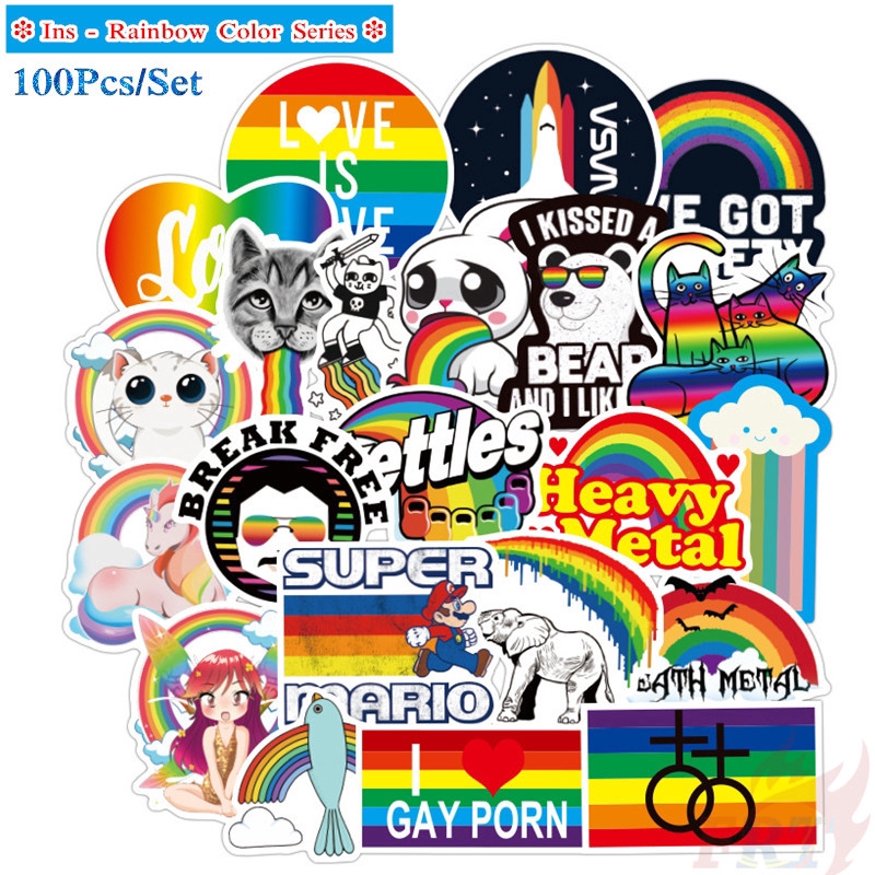 100Pcs/Set ❉ Ins - Rainbow Color Series A Giấy và decal dán tường ❉ DIY Mixed Laptop Skateboard Decals Doodle Stickers