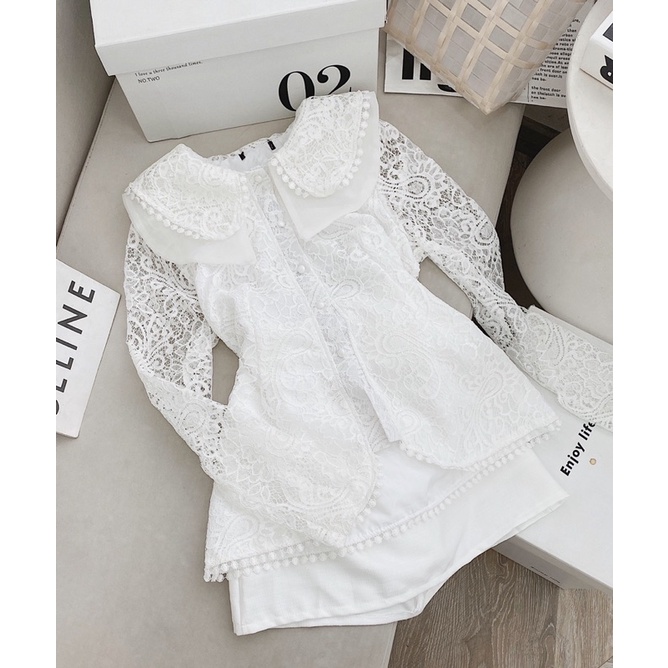 Set áo pelum ren hoa và chân váy