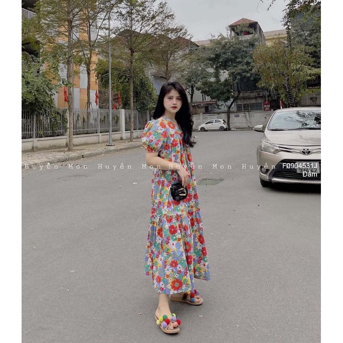 Đầm hoa thô dáng suông dài tay bồng!