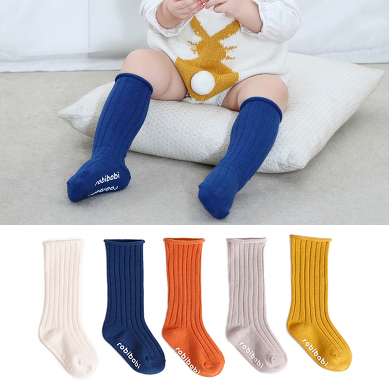 Vớ cotton dệt kim mềm mại cổ cao chống trượt đáng yêu dành cho trẻ sơ sinh 0-2 tuổi
