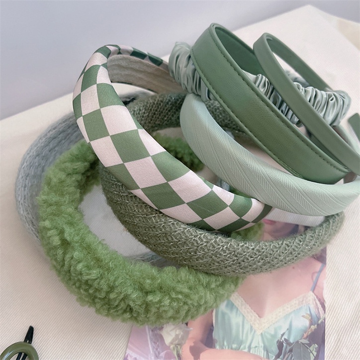 Bờm cài tóc tone màu xanh lá bản to phong cách Hàn Quốc cho nữ YOS