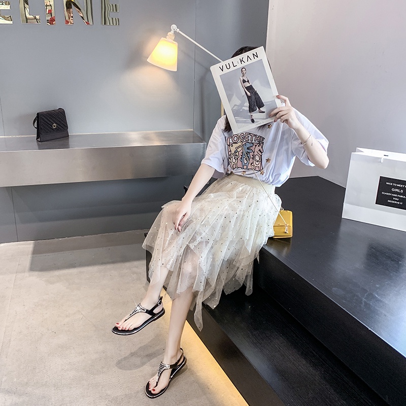 Xăng đan Nữ Đế Bằng Quai Ngang Mắt Cá Màu Đen Đính Đá Pha Lê