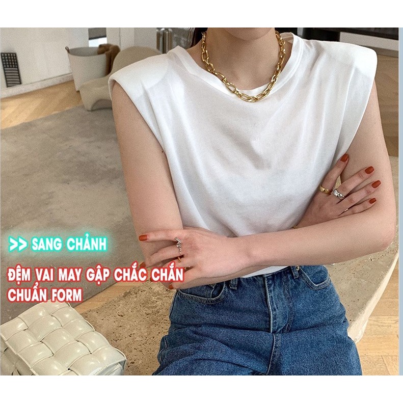 Áo thun tay hến độn đệm vai nữ đen trắng , áo phông kiểu hàn quốc sang chảnh hot trend 100% cotton mềm mịn