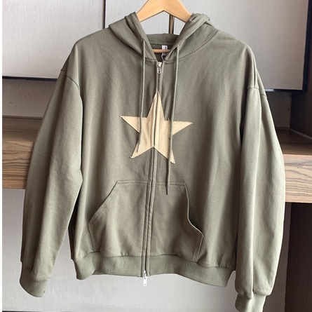 ZHELIHANGFEI Áo Hoodie Dài Tay Dáng Rộng Phối Khóa Kéo Phong Cách Retro Mỹ