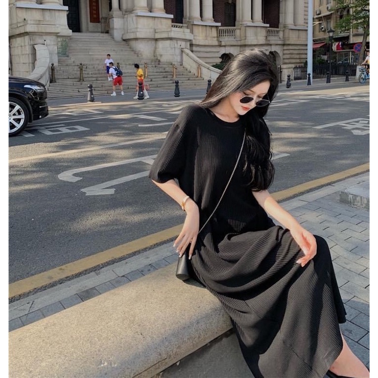 Váy maxi suông dập ly