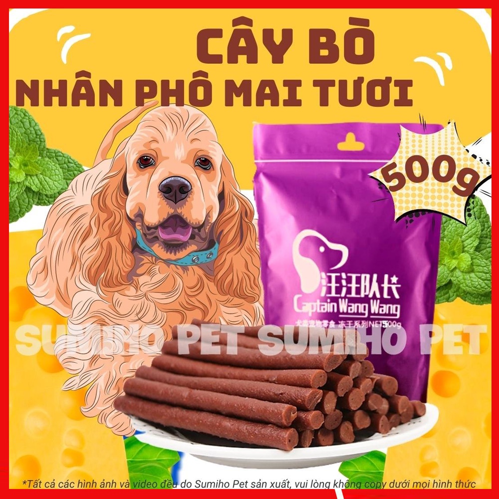 Bánh thưởng cho chó Captain (Cây bò nhân phô mai tươi) (túi 500g)