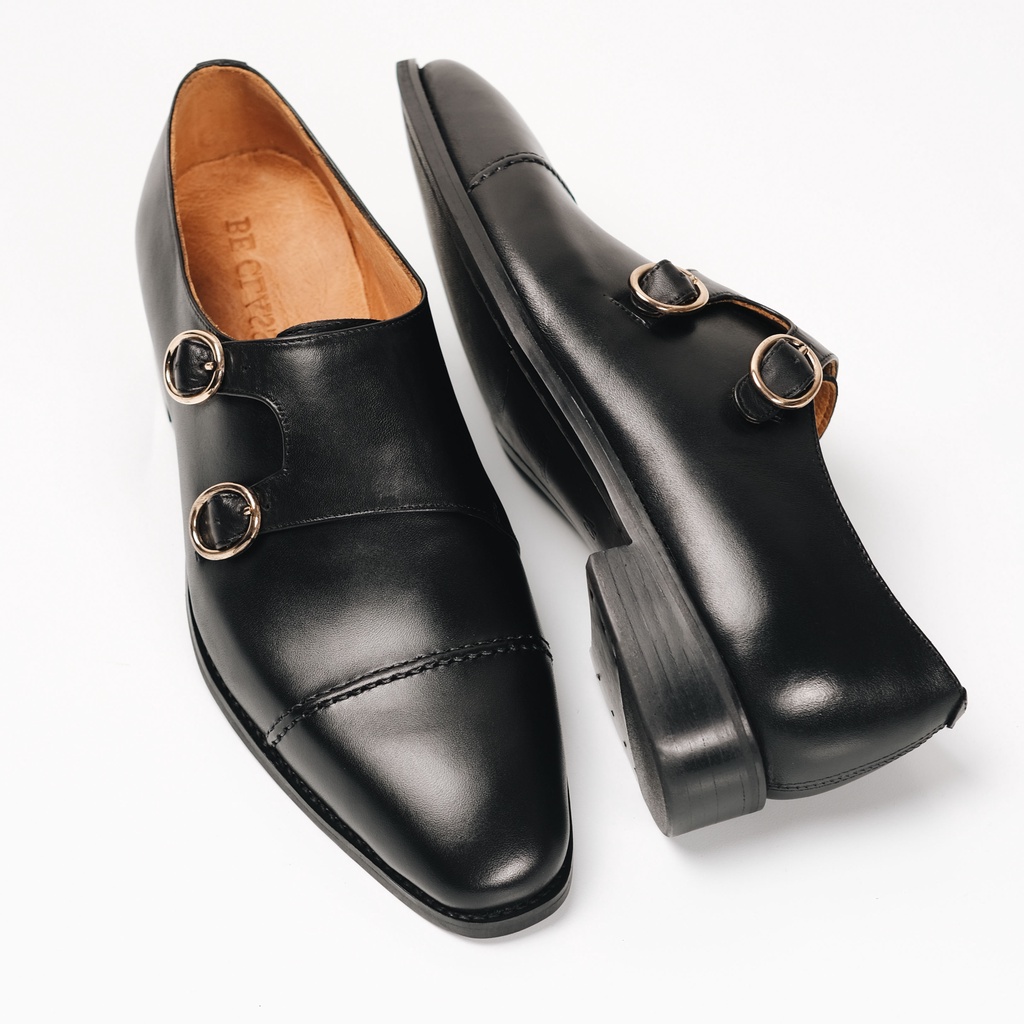 Giày Tây Cao Cấp 2 Khoá DOUBLE STITCHES MONKSTRAP - Da Bò Ý Lót Trong Da Bò Mộc - Thương hiệu Be Classy