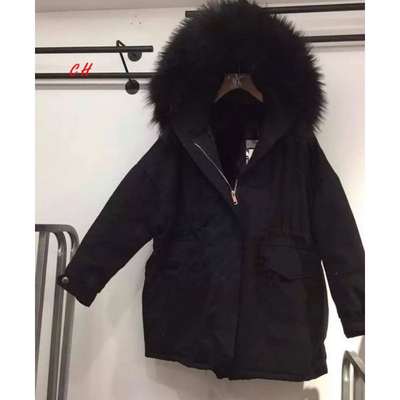 Áo khoác kaki lót lông nữ rút eo lót lông hàng đổ shop màu đen đẹp | BigBuy360 - bigbuy360.vn