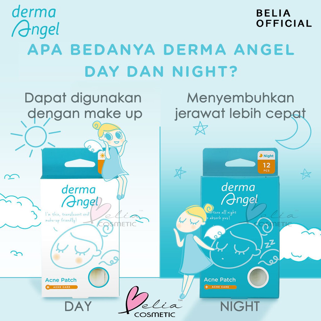 ❤ Belia ❤ Derma ANGEL (✔️Miếng dán trị mụn ngày và đêm tiện dụng | Tấm thạch cao trong suốt trị mụn | Gel tăng cường