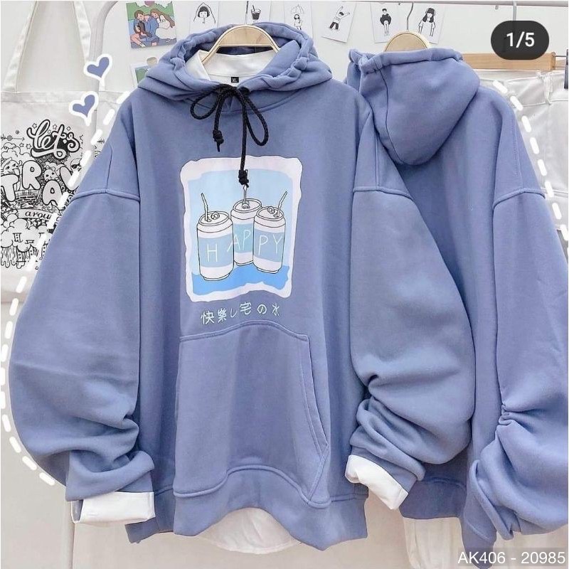 Áo Khoác Hoodie Nỉ Nam Nữ Form Rộng Tay Bồng Nỉ Bông Dày Dặn Hàng QC Áo Hoodie Nam Sweater Nữ in HAPPY - AK3406 | BigBuy360 - bigbuy360.vn