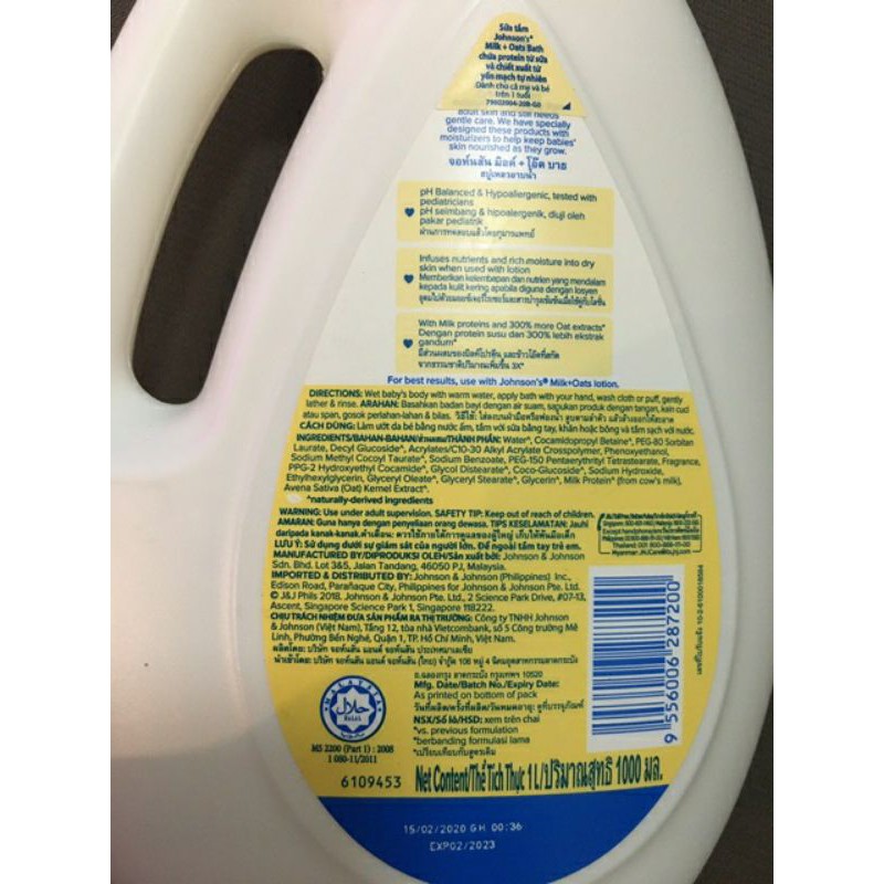 Sữa tắm Johnson's Baby chứa sữa , gạo, yến mạnh cho bé 1000ml và 200ml