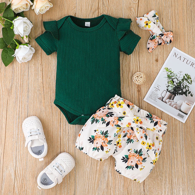 Bộ Đồ Quần Áo Bé Gái Body Tay Ngắn Bodysuit Liền Thân Và Quần đùi Set Mùa Hè Thời Trang Cho Bé Trẻ em Sơ Sinh 0-12 Tháng
