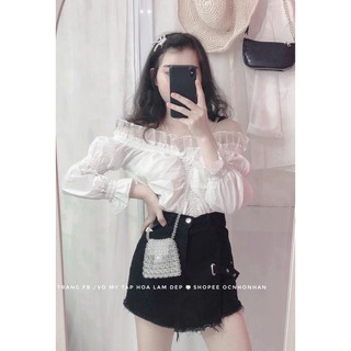 set áo bẹt vai phối quần giả váy   có tách