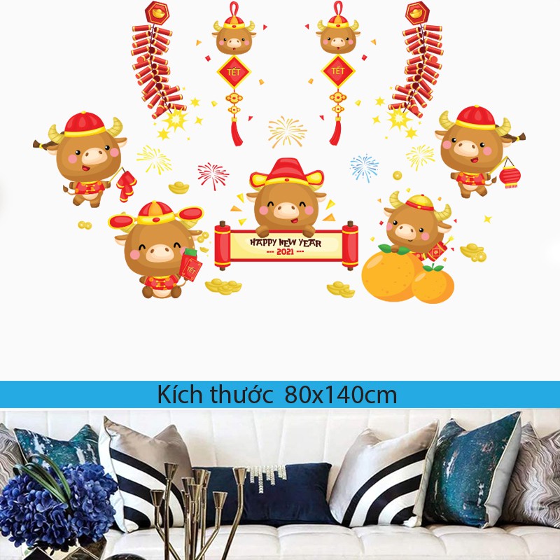 Hình Dán Tường Trang Trí Phòng Khách,Trang Trí Quán,Trang Trí Phòng Ngủ | Decal Dán Tường Chủ Đề Tết Đong Đầy