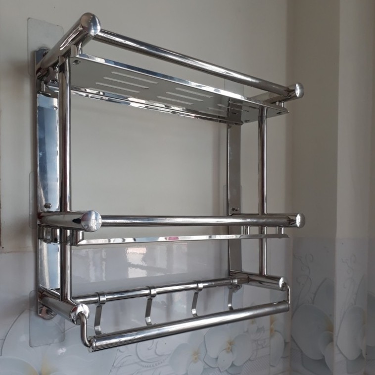 Giá Treo Khăn Nhà Tắm Inox Cao Cấp, Kệ Để Đồ Nhà Tắm 3 Tầng Lắp Đặt Dán Tường Tiện Lợi