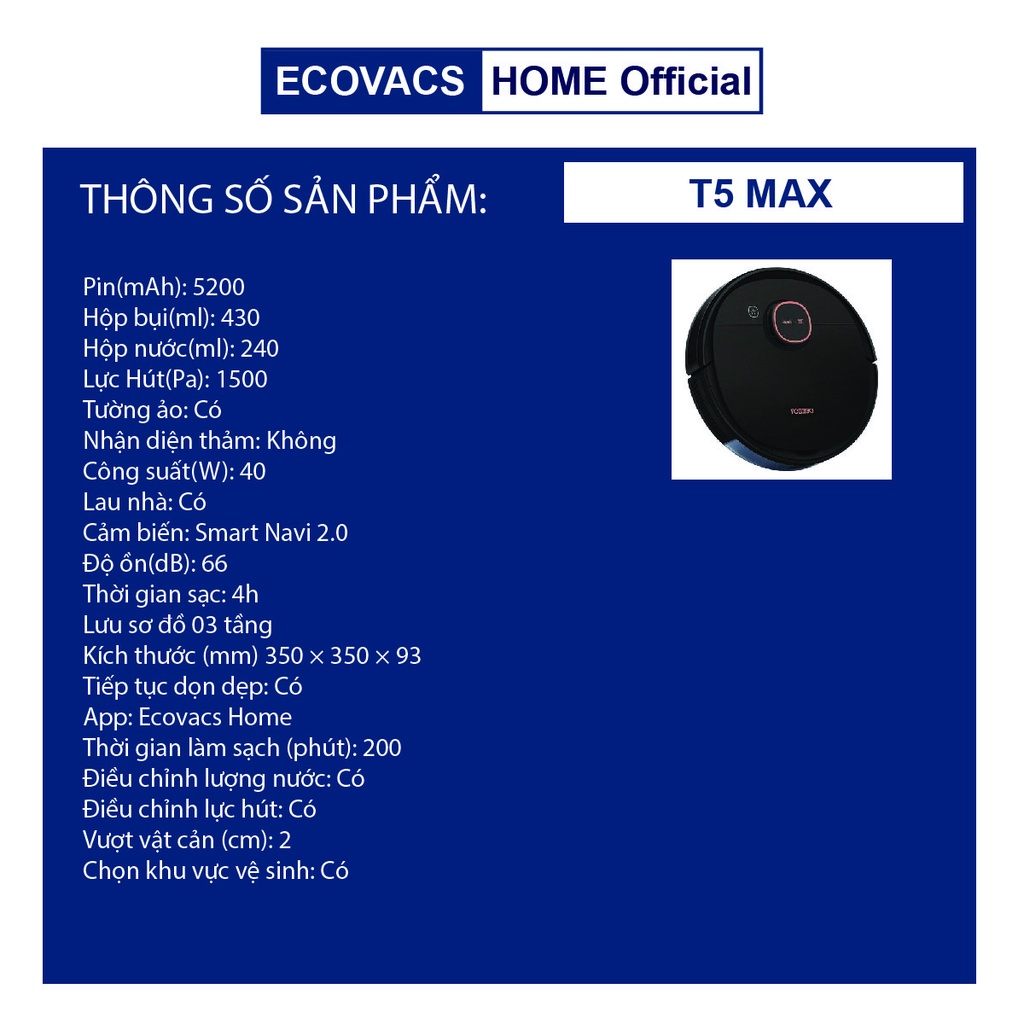 ✅ Robot hút bụi lau nhà ECOVACS DEEBOT T5 MAX chính hãng [ LIKE NEW ] đẹp như mới