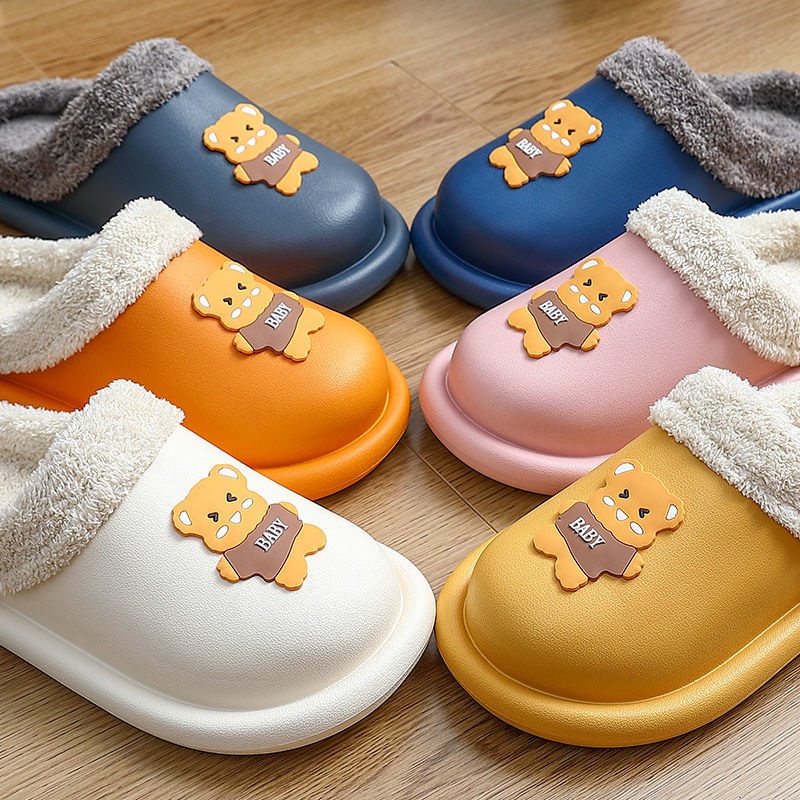 Dép cotton đi trong nhà chống trượt chống nước họa tiết hoạt hình thời trang thu đông cho cặp đôi