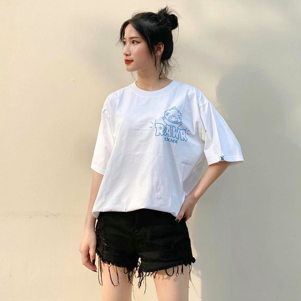 [Mã BMLTA50 giảm 50K đơn 150K] Áo thun Angry khủng long RAWR màu trắng XXME