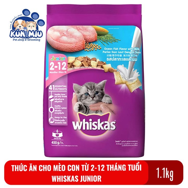 Thức ăn cho mèo con từ 2-12 tháng tuổi Whiskas Junior 1.1kg