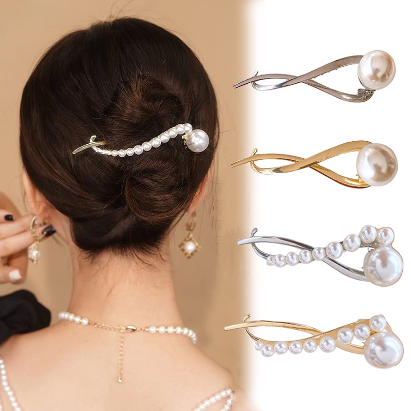 Kẹp Tóc Hình Bướm Đính Ngọc Trai Đơn Giản Thời Trang Dành Cho Nữ