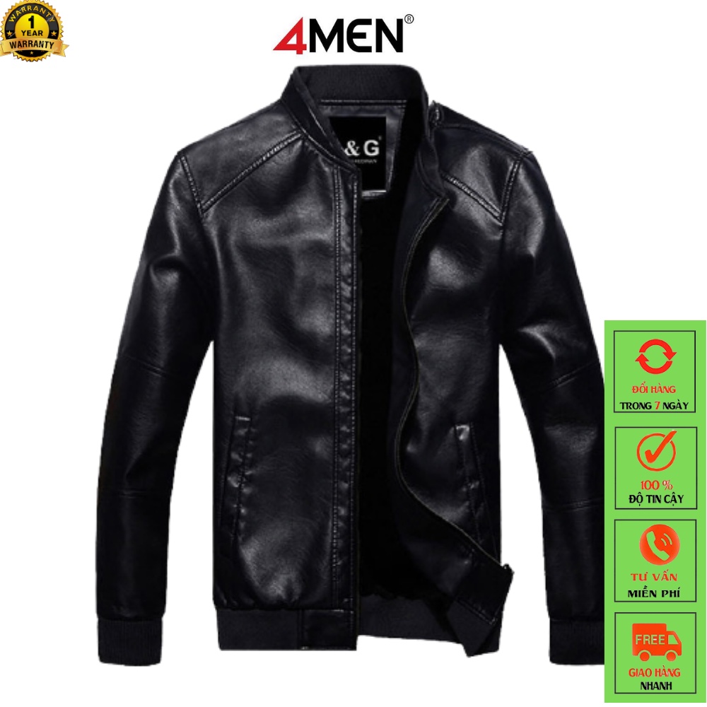 Áo khoác da nam 4MEN (BẢO HÀNH CHÍNH HÃNG) áo khoác chất da PU nhập khẩu cao cấp dành cho QÚY ÔNG/ Jacket Đen-DN02