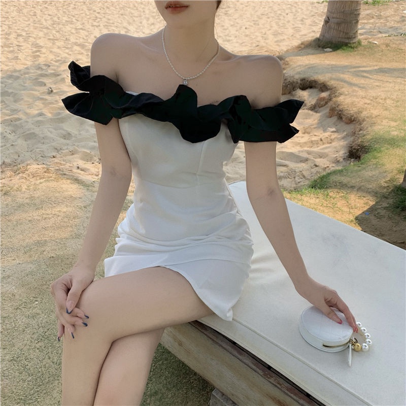 Đầm trễ vai dáng ngắn phong cách pháp cổ điển thời trang xinh xắn cho nữ