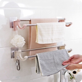 Giá treo khăn nhà tắm 2 thanh inox dán tường - Kệ vắt khăn nhà bếp
