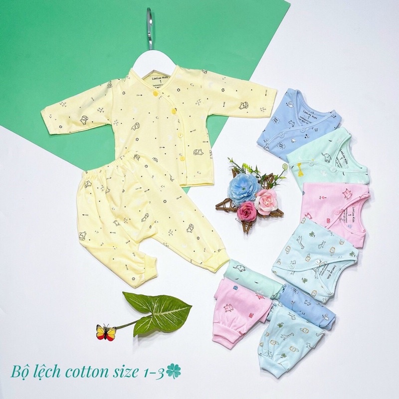 Bộ Sơ Sinh Cúc Chéo Leelee Kid Nền Màu In Hoạ Tiết