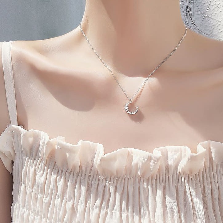 Dây chuyền nữ vòng cổ nữ bạc s925 trăng khuyết đính đá pha lê Cá jewelry DC1