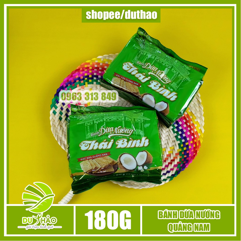 Đặc sản bánh dừa nướng gia truyền Quảng Nam thương hiệu Thái Bình túi 12 gói, bánh dừa nướng Quảng Nam chính gốc