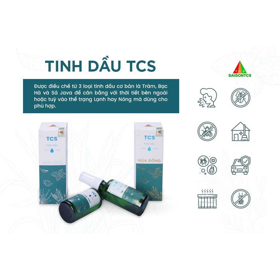 TINH DẦU THIÊN NHIÊN MÙA THU - Chai 50ml -Tràm, Bạc Hà, Sả Java - Sài Gòn TCS- NGĂN NGỪA VIÊM MŨI, VIÊM MŨI DỊ ỨNG