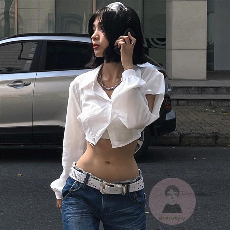 Áo Sơ Mi Tay Dài Cổ Bẻ Xẻ Tà Thời Trang Cho Nữ