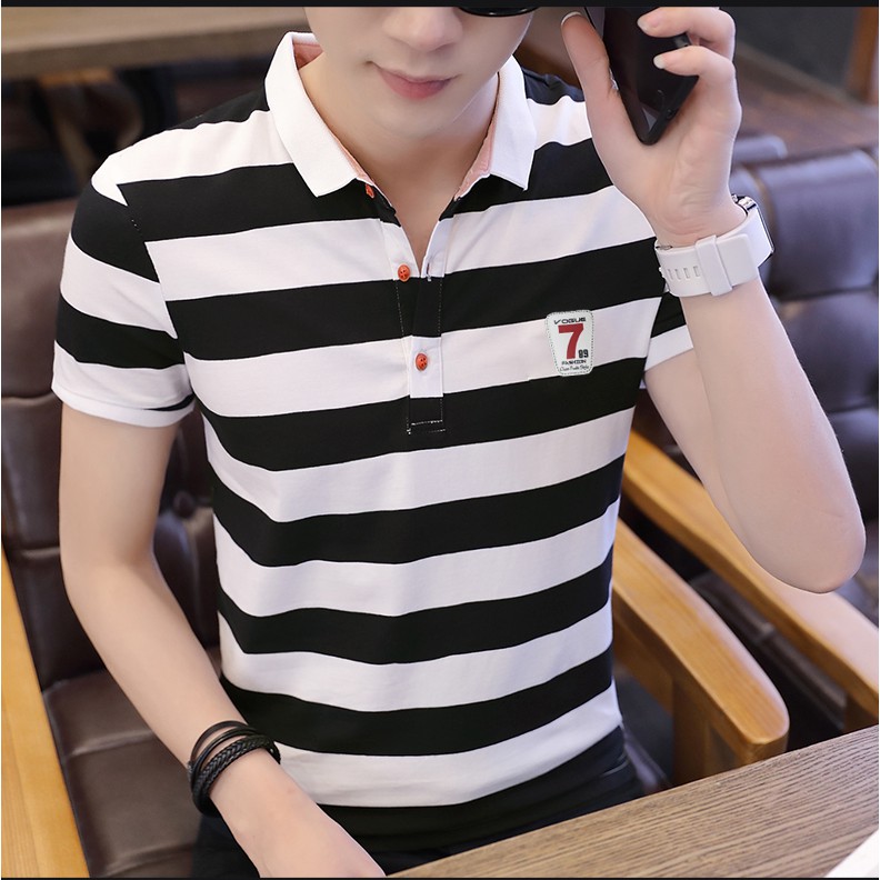 Áo thun nam ngắn tay sọc ngang thời trang cao cấp ATN07-sọc Nâu