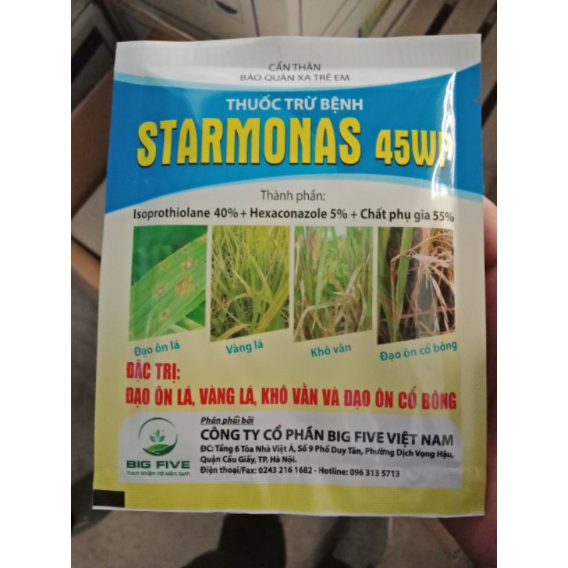 Thuốc trừ bệnh đạo ôn, khô vằn trên lúa - Starmonas đặc trị khô vằn, đạo ôn lá, đạo ôn cổ bông, vàng lá gói 18gr