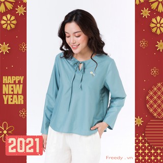 FREEDY - ĐỒ MẶC NHÀ THIẾT KẾ - BỘ DÀI TAY THẮT NƠ THÊU HOA  NGỰC - đi chơi - đồ đôi quà tặng, kỉ niệm, sinh nhật