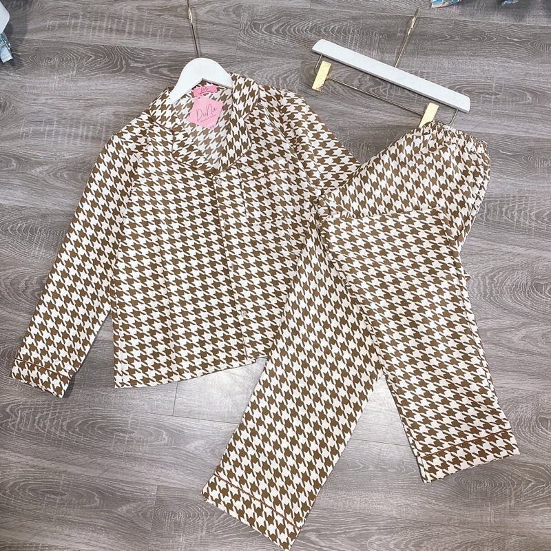 Bộ pijama mặc nhà nữ tay dài quần dài hoạ tiết ziczac