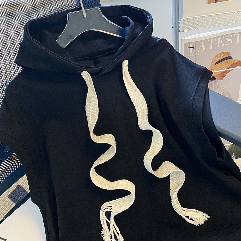 Áo Thun Sát Nách Có Mũ Trùm Phong Cách hip hop Nhật Bản Thời Trang Xuân Hè Cho Nam