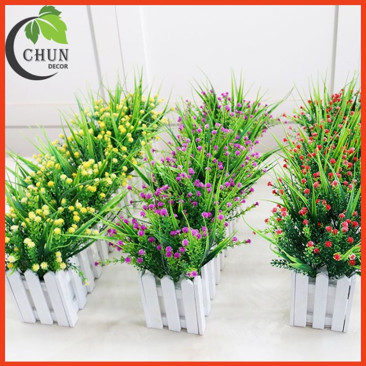 Giỏ hoa lụa, hàng rào hoa 50cm trang trí ban công, chân tường, cửa sổ, kệ tủ