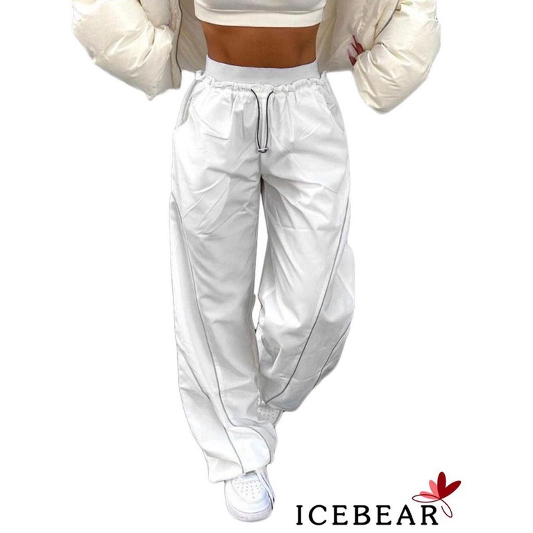 ICE-Women´s Casual Trousers High Waist Drawstring Cinched Feet Style Summer Wide Leg Straight Pants