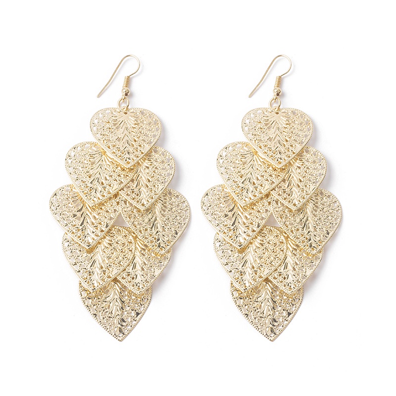 Bông Tai Chuỗi Dài Tua Rua Mặt Hình Lá / Trái Tim Phong Cách Âu Mỹ Độc Đáo