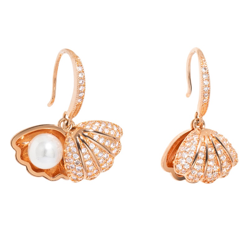 Bông tai trang trí hình vỏ sò đính đá zircon phong cách Hàn Quốc