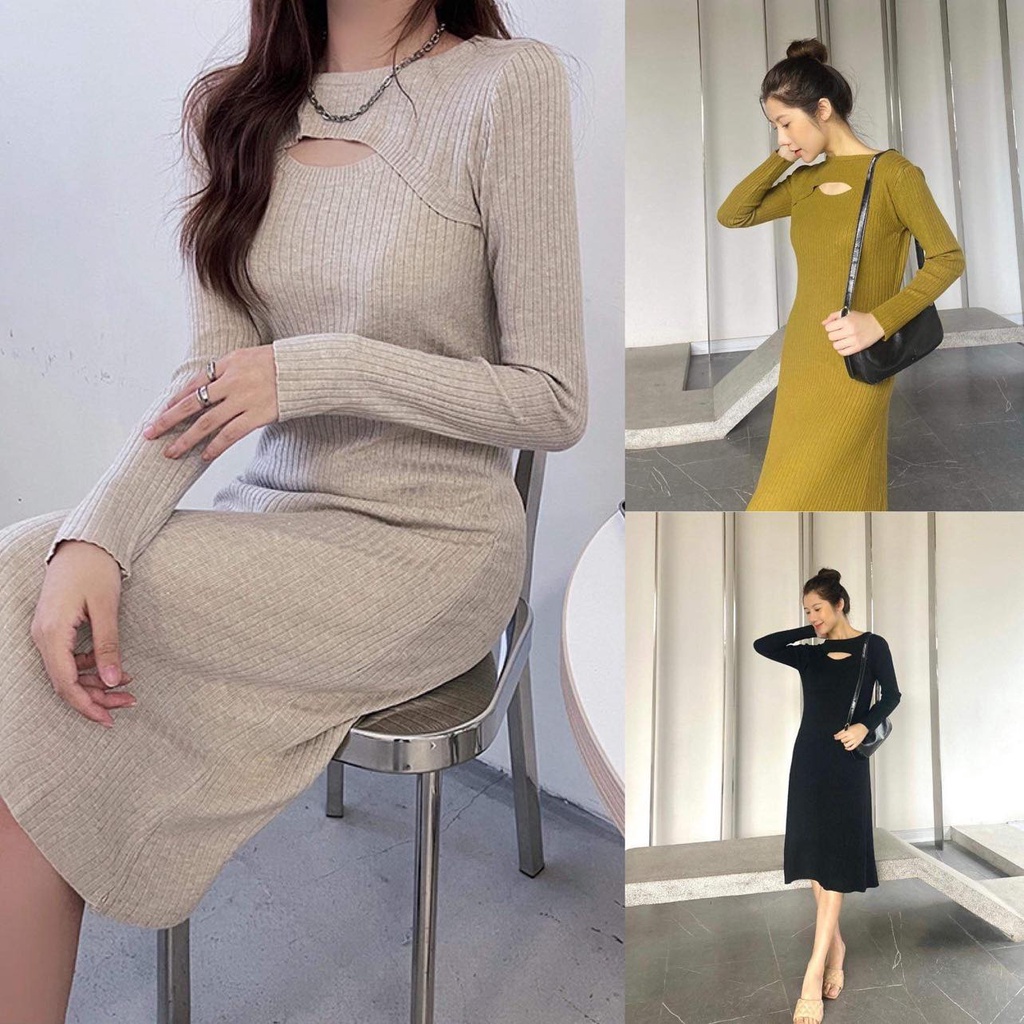 Đầm len cut out ngực 3 màu D426