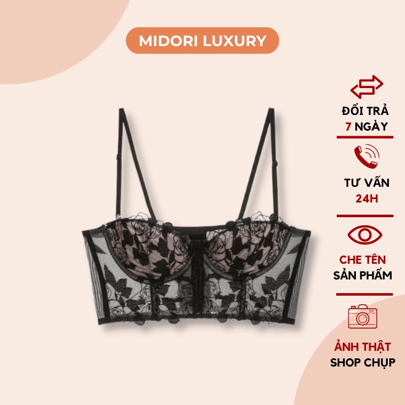 Áo corset ren có gọng mút vừa nâng ngực họa tiết lá ẩn siêu sang CS03