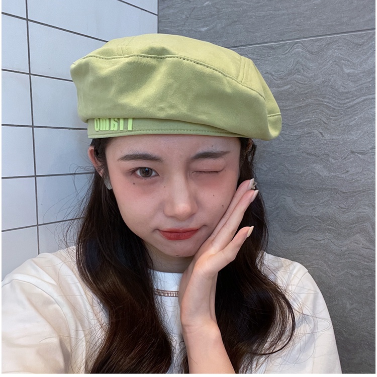 Mũ Beret Mỏng In Chữ Màu Đen Thời Trang Xuân Hè Phong Cách Hàn Quốc Cho Nữ