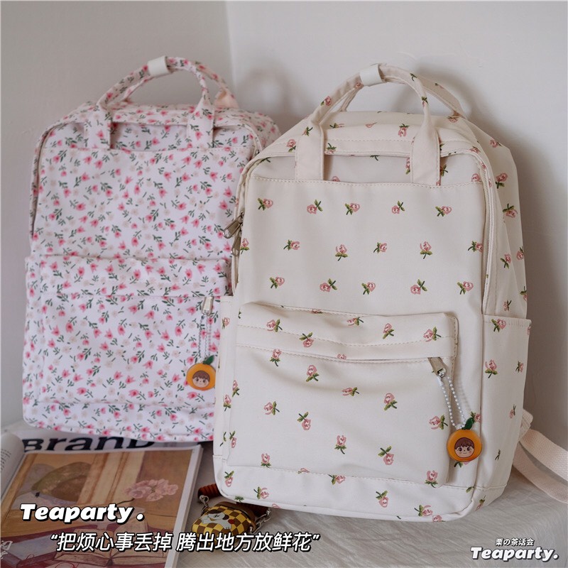 Balo hoa nhí vuông cặp sách đi học đựng vừa laptop 14inch siêu xinh nữ tính order 2 tuần Trang Xuka