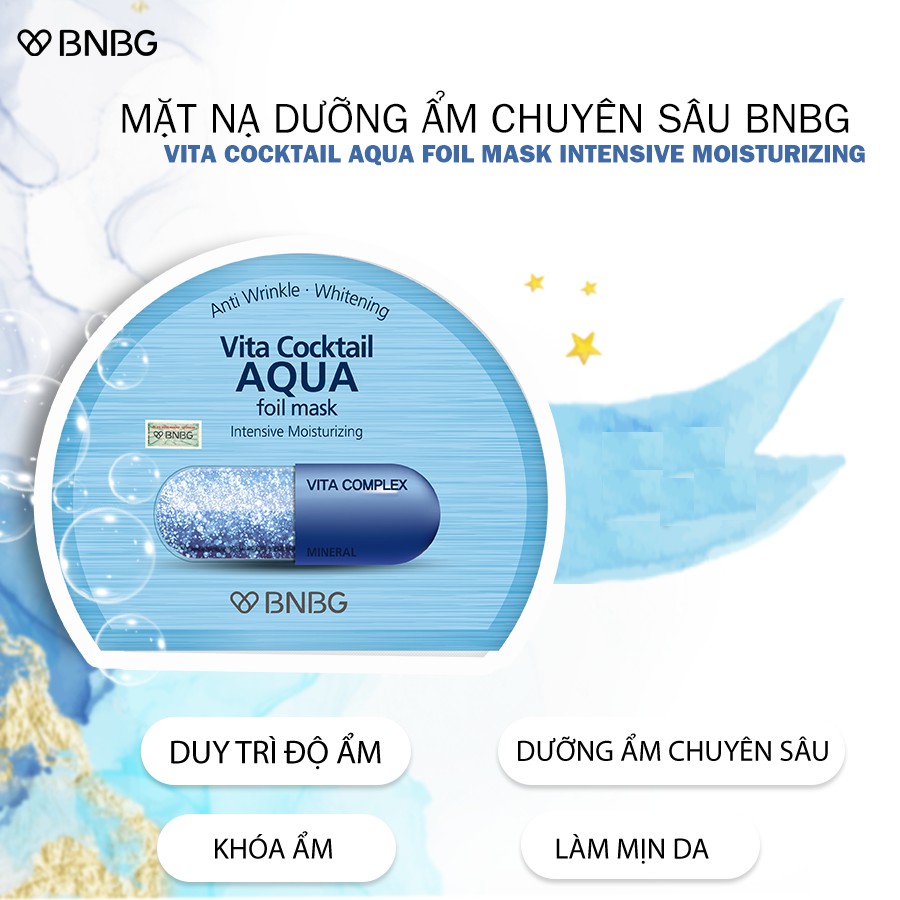 Combo 5 Mặt nạ cấp ẩm chuyên sâu giúp da săn chắc BNBG Vita Cocktail Aqua Foil Mask - Intensive Moisturizing 30ml x 5