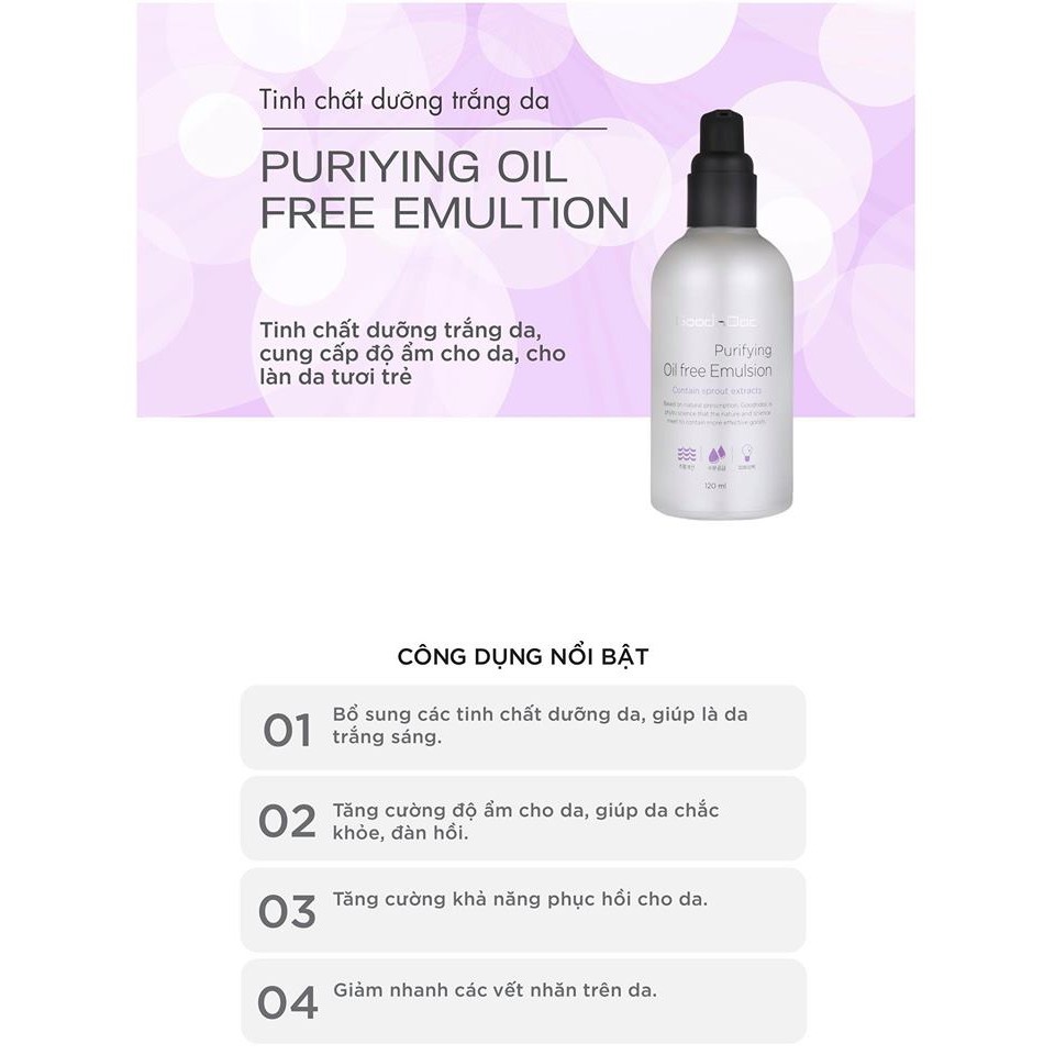 Nhũ tương dưỡng ẩm, sáng da, giảm vết nhăn GoodnDoc Purifying Oil Free Emulsion 120ml - The Skincare Shop